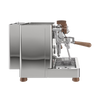 Lelit Bianca Stainless steel espresso machine with wooden accents on a white background