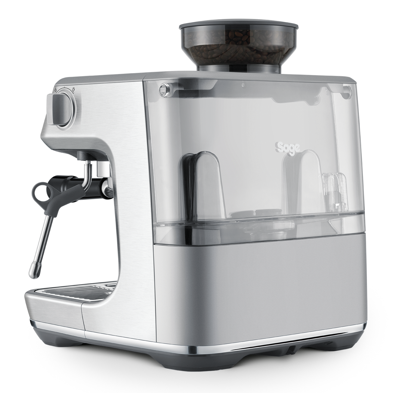 Sage Silver espresso machine on a white background