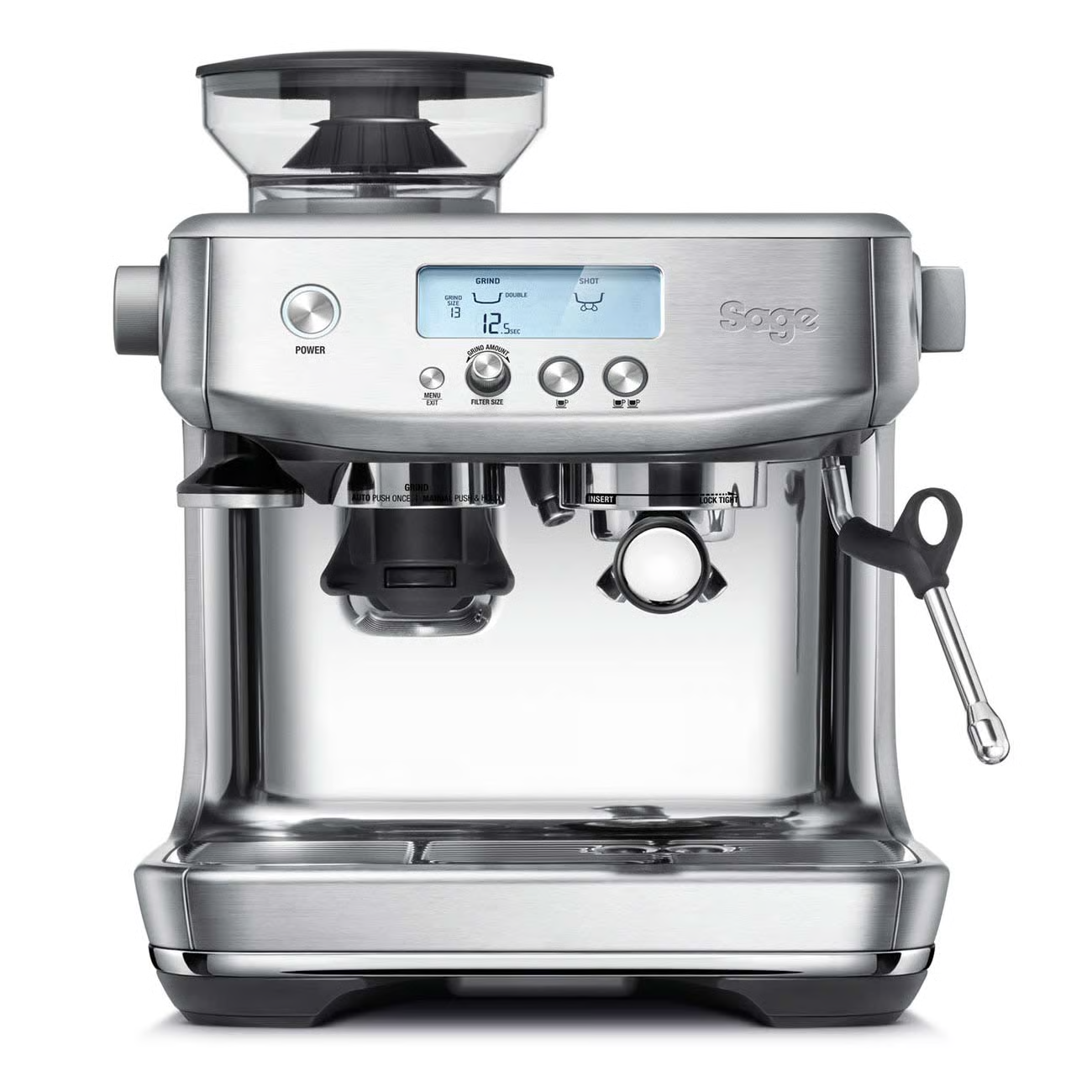 Silver Sage Barista Pro, espresso machine on a white background